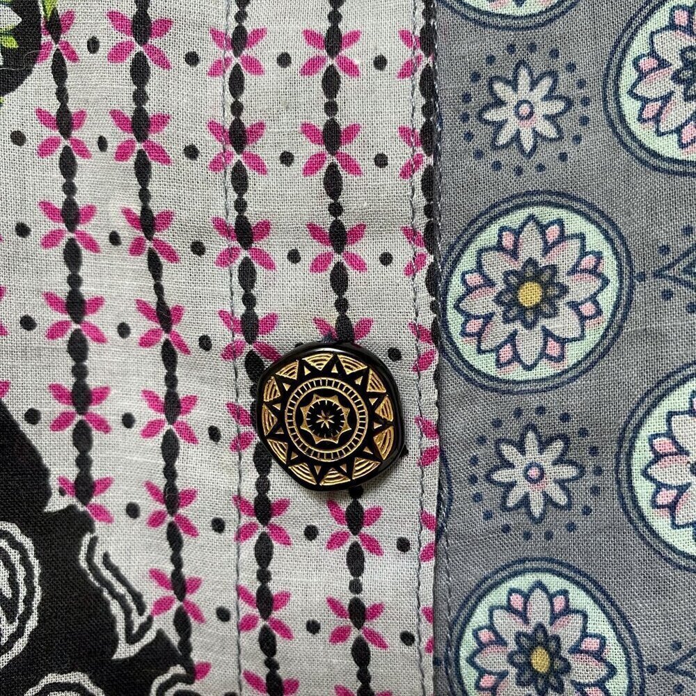 Patchwork Print Long Shirt O/S Green Kaftan Boho Artsy Cottagecore Prairie - Picture 7 of 9